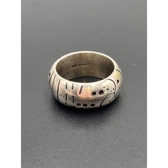 Locke Designer Geometric Shapes Sterling Silver Band Ring Size 9, 15 grams, 10mm - Picture 8 of 8